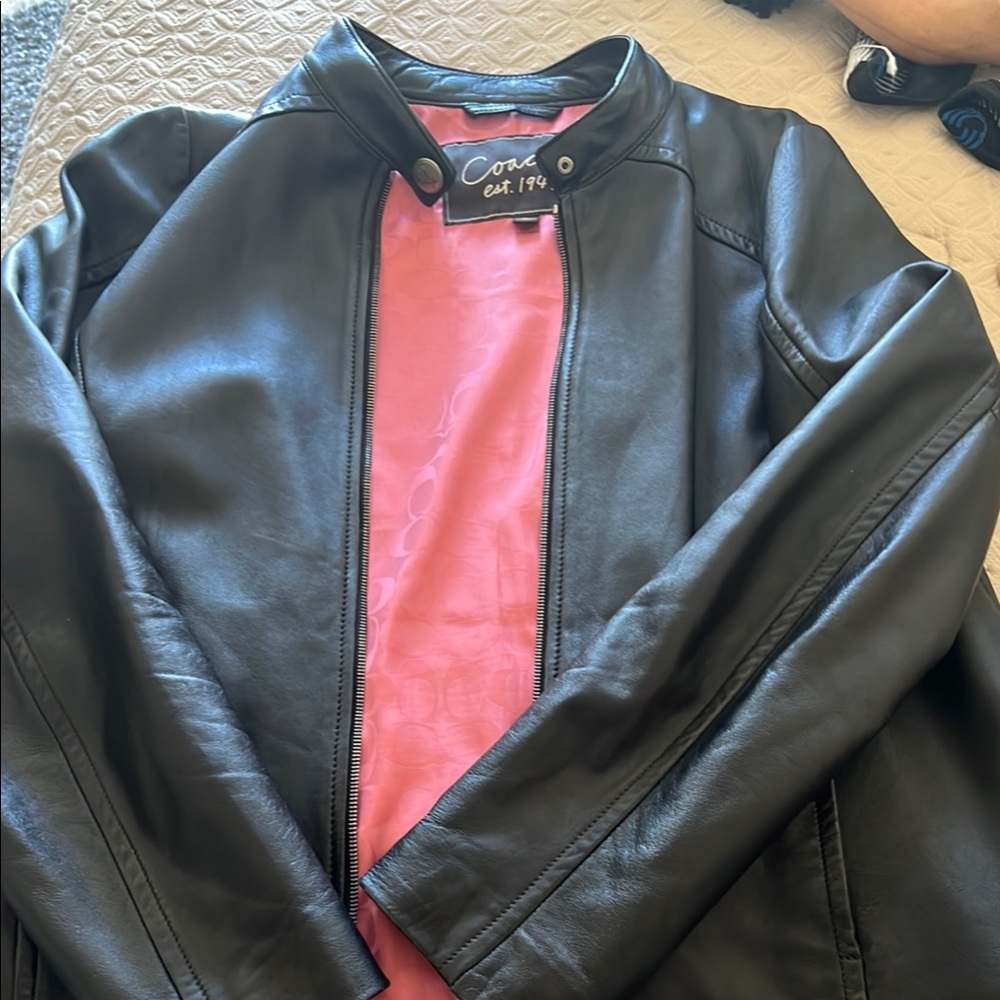 Coach Black Leather Jacket with Pink Lining Women’s